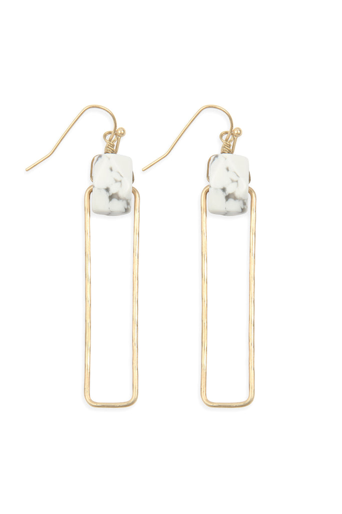 Semi Stone Linked Texture Wire Drop Earrings