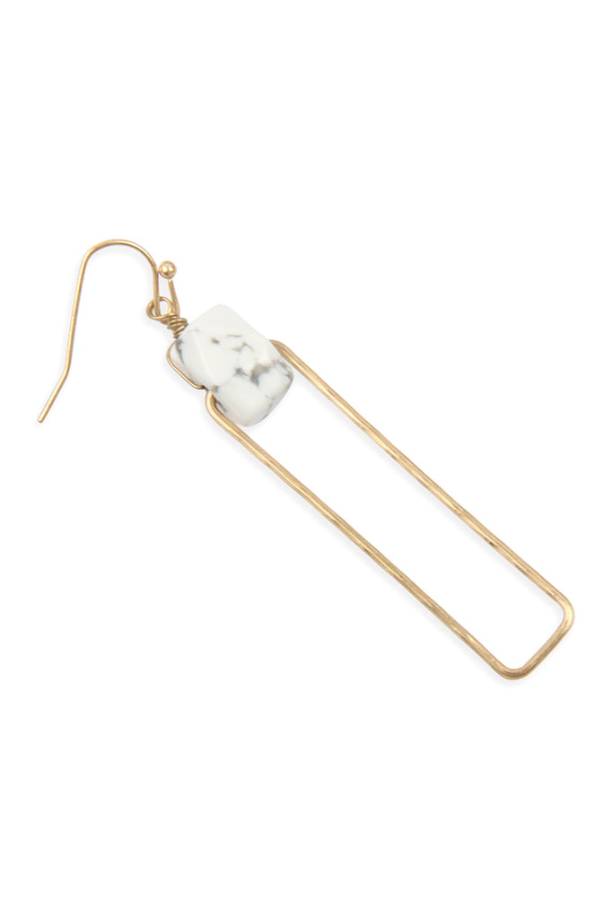 Semi Stone Linked Texture Wire Drop Earrings