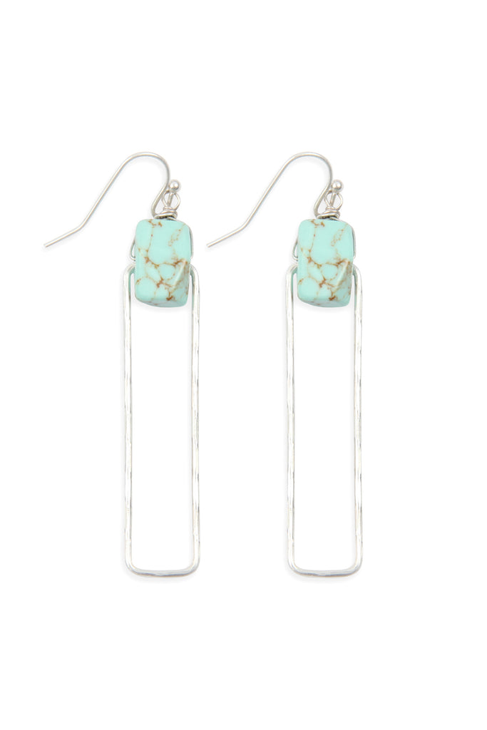 Semi Stone Linked Texture Wire Drop Earrings