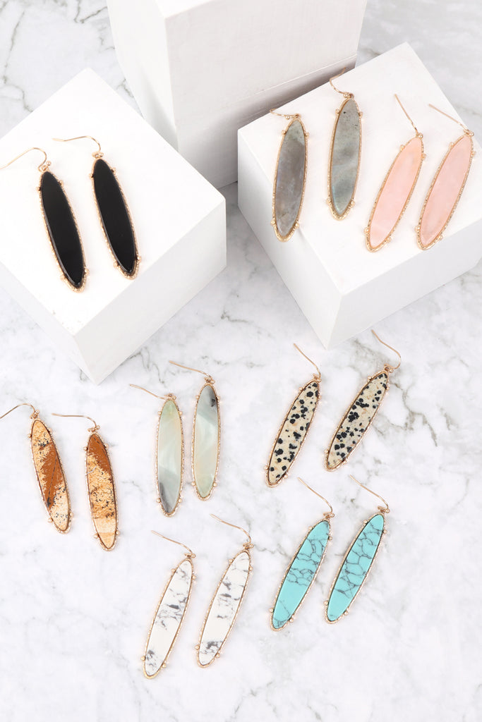 ME3154 - SEMI PRECIOUS OVAL DROP FISH HOOK EARRINGS