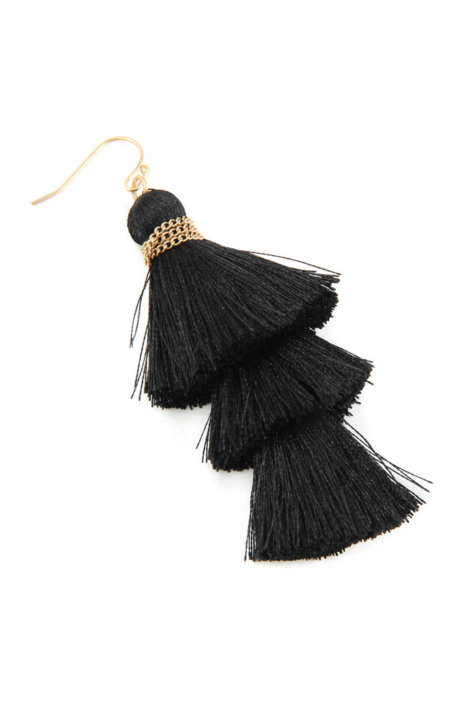 THREE LAYERED THREAD TASSEL EARRINGS