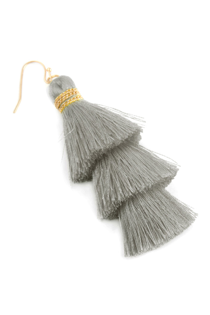 THREE LAYERED THREAD TASSEL EARRINGS