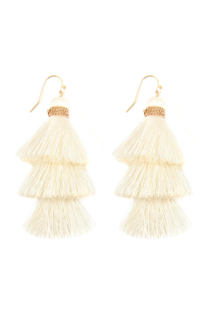 THREE LAYERED THREAD TASSEL EARRINGS