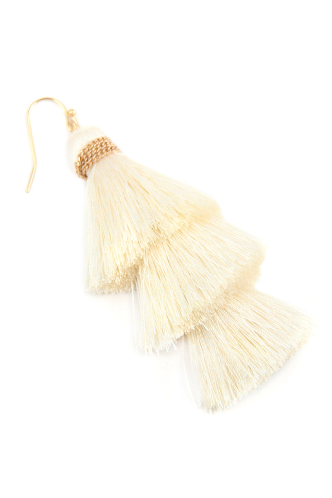THREE LAYERED THREAD TASSEL EARRINGS