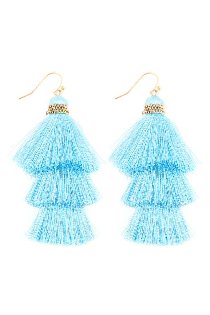 THREE LAYERED THREAD TASSEL EARRINGS