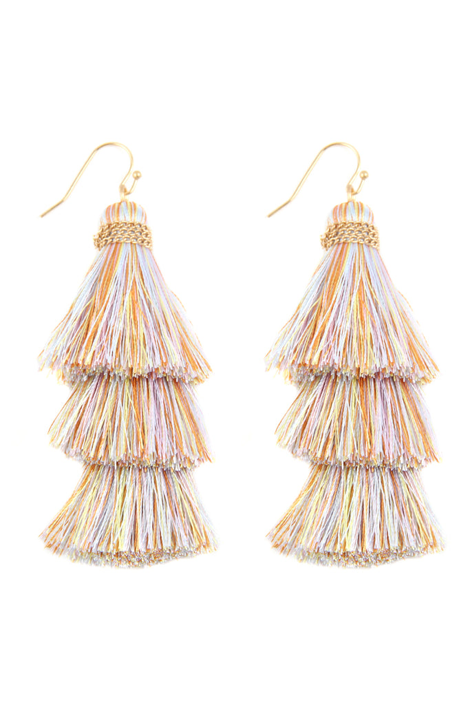 THREE LAYERED THREAD TASSEL EARRINGS