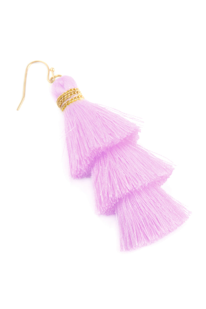 THREE LAYERED THREAD TASSEL EARRINGS