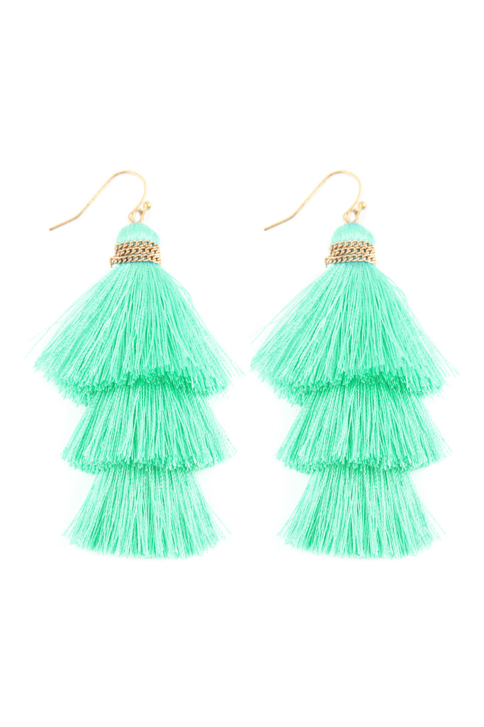 THREE LAYERED THREAD TASSEL EARRINGS