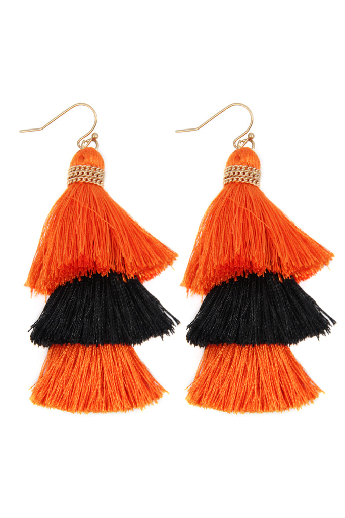 THREE LAYERED THREAD TASSEL EARRINGS