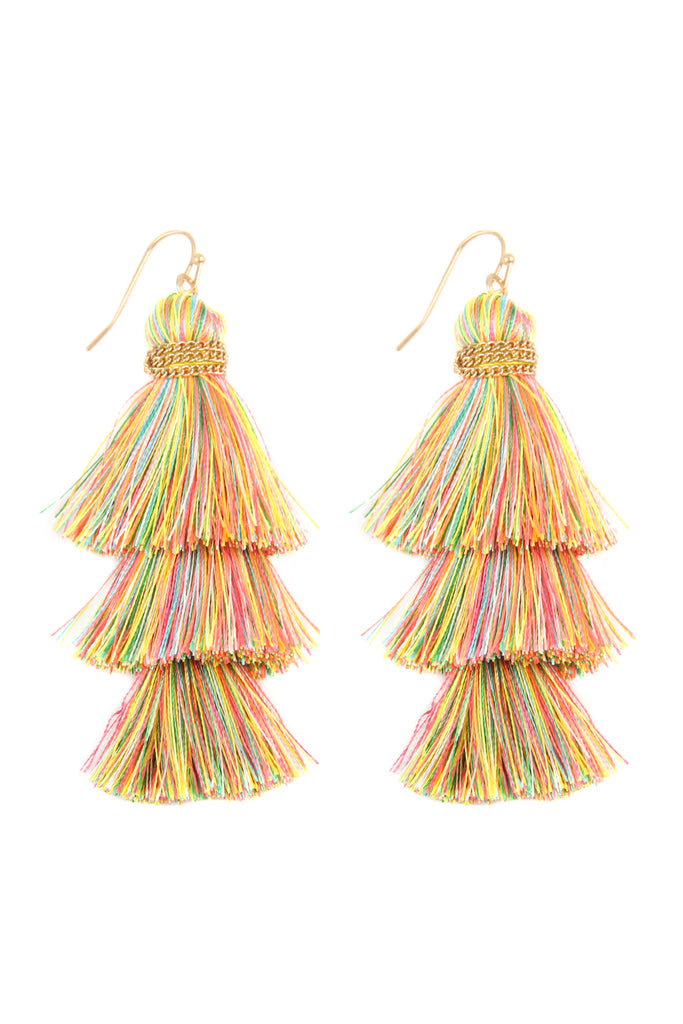 THREE LAYERED THREAD TASSEL EARRINGS