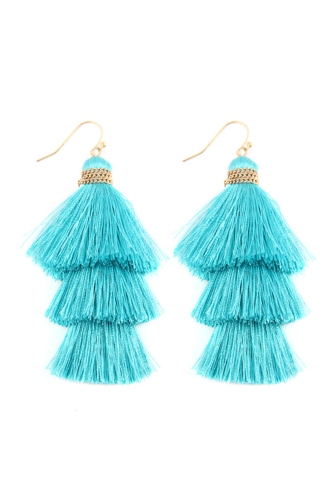 THREE LAYERED THREAD TASSEL EARRINGS