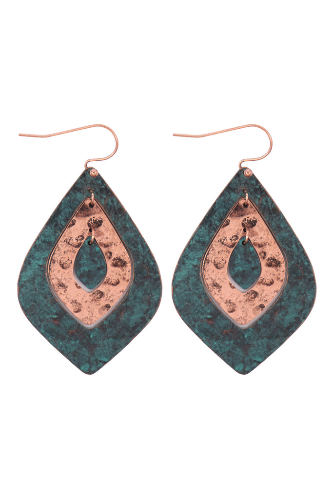 TWO TONE HAMMERRED MARQUISE SHAPE EARRINGS