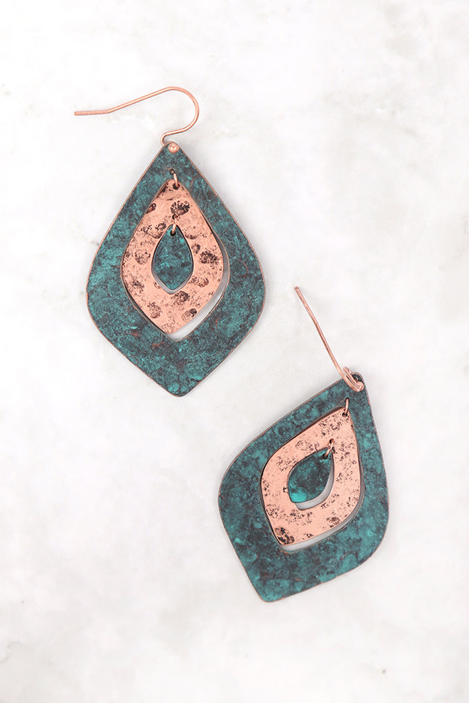 TWO TONE HAMMERRED MARQUISE SHAPE EARRINGS