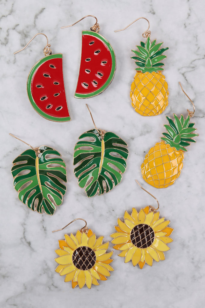 PINEAPPLE ENAMEL HOOK EARRINGS