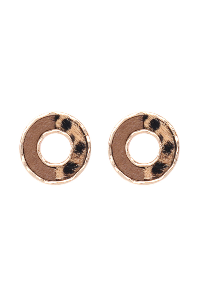 DONUT TWO-TONE ANIMAL PRINT POST EARRINGS