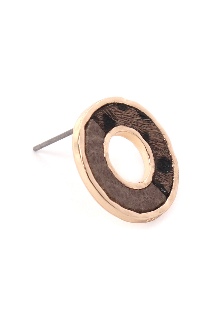 DONUT TWO-TONE ANIMAL PRINT POST EARRINGS