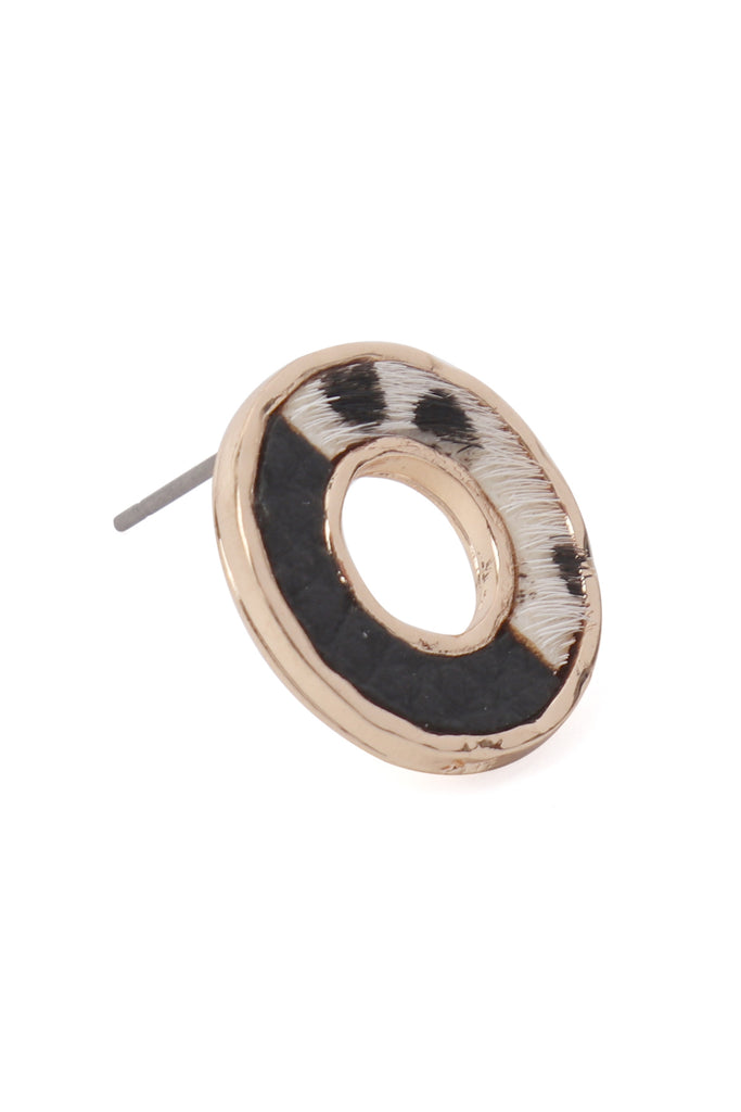 DONUT TWO-TONE ANIMAL PRINT POST EARRINGS