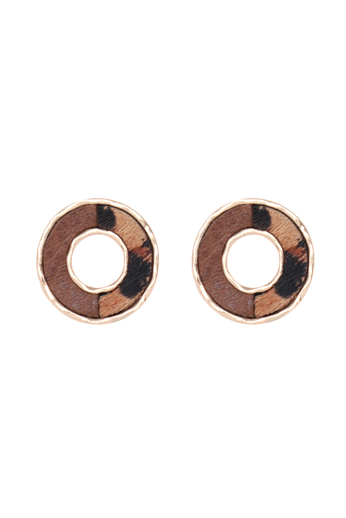 DONUT TWO-TONE ANIMAL PRINT POST EARRINGS