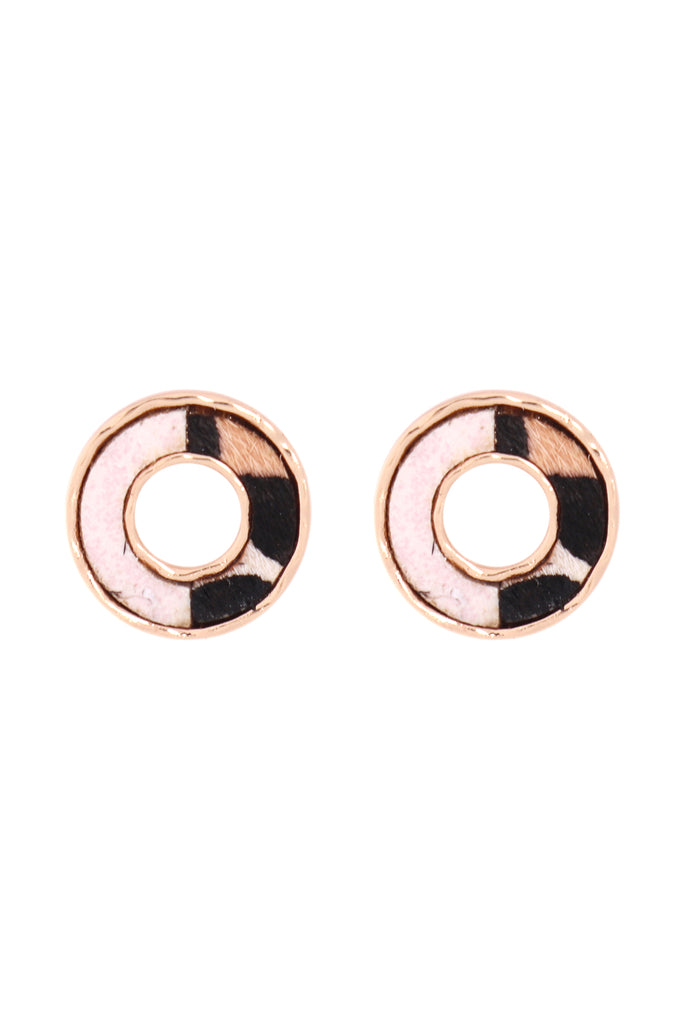 DONUT TWO-TONE ANIMAL PRINT POST EARRINGS