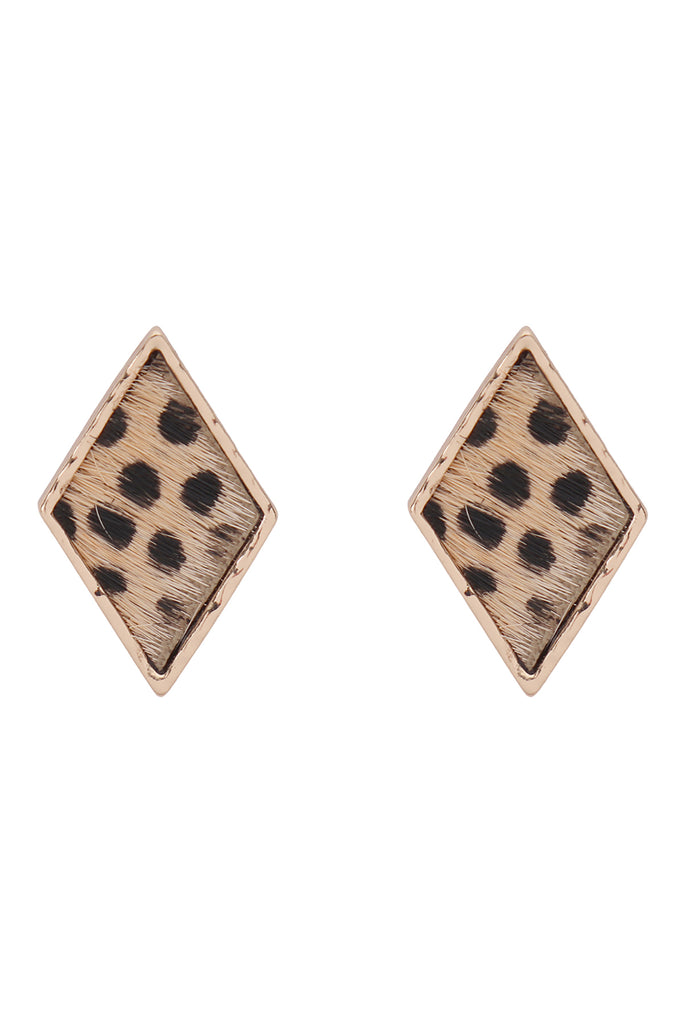 GENUINE LEATHER ANIMAL PRINT DIAMOND POST EARRINGS
