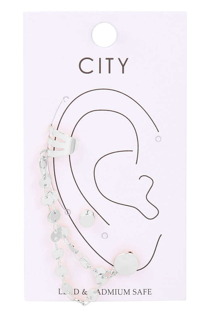 EAR CUFF DISC CHAIN LINKED EARRINGS