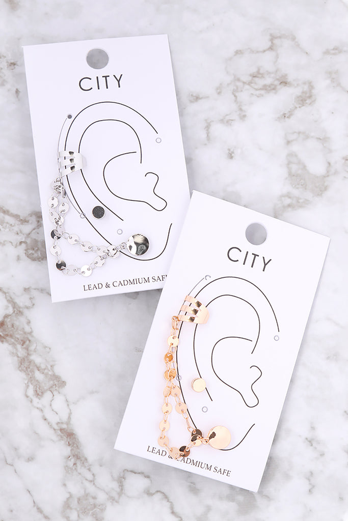 EAR CUFF DISC CHAIN LINKED EARRINGS