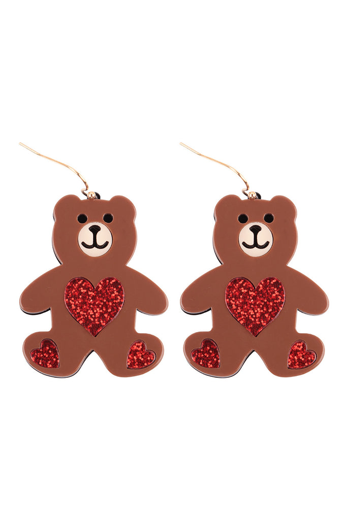 TEDDY BEAR HEART ACETATE EARRINGS