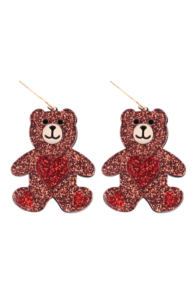 TEDDY BEAR HEART ACETATE EARRINGS