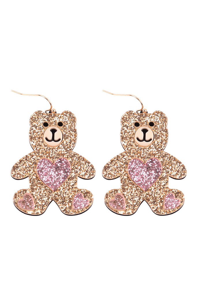 TEDDY BEAR HEART ACETATE EARRINGS