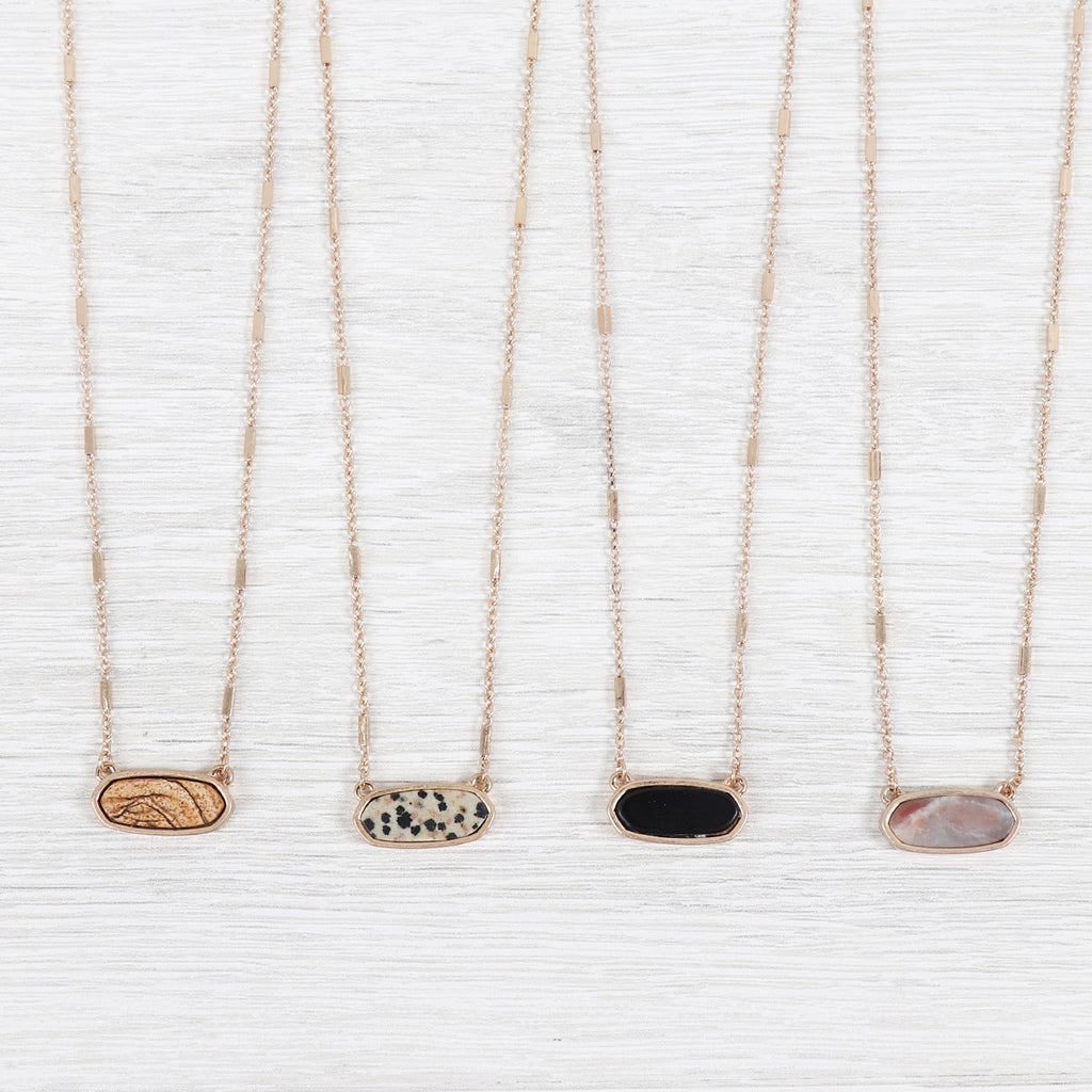 SEMI PRECIOUS OVAL STONE NECKLACE