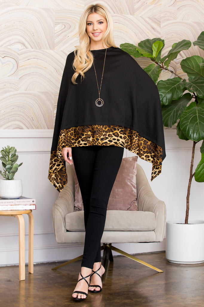 MS0089 - ALL YEAR ROUND LEOPARD TRIM SOLID PONCHO