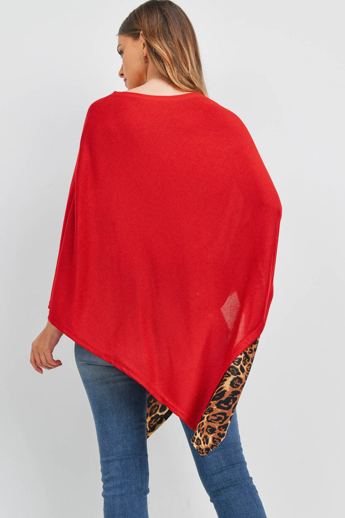 MS0089 - ALL YEAR ROUND LEOPARD TRIM SOLID PONCHO