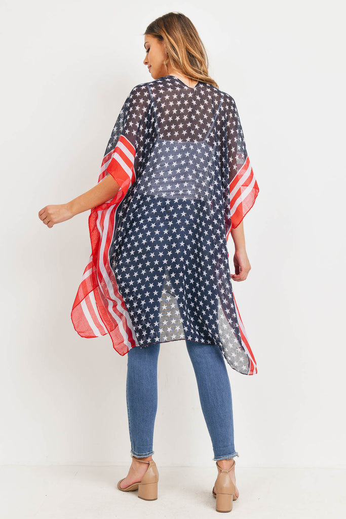 STRIPE TRIM AMERICAN FLAG KIMONO