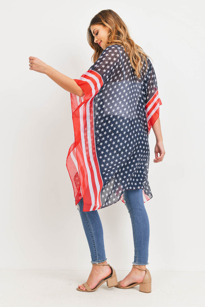 STRIPE TRIM AMERICAN FLAG KIMONO