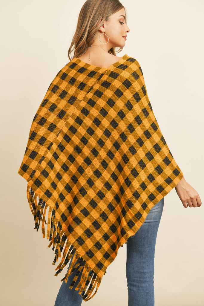 BUFFALO PLAID FRINGE PONCHO