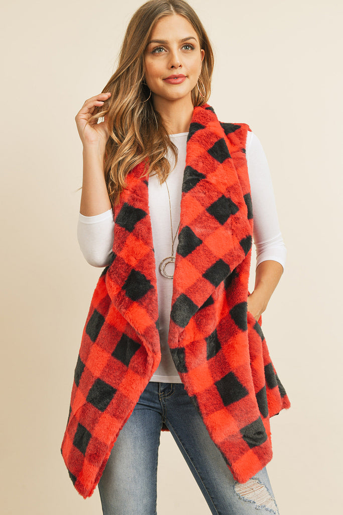 MS0137RD - RED BUFFALO PLAID POCKET VEST