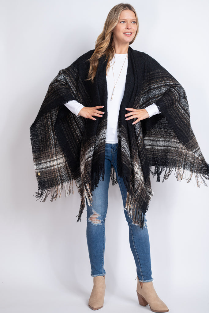 MULTI PLAID RUANA WRAP
