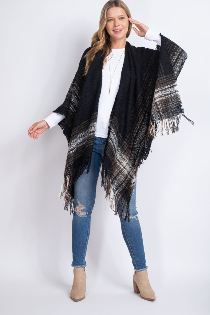 MULTI PLAID RUANA WRAP