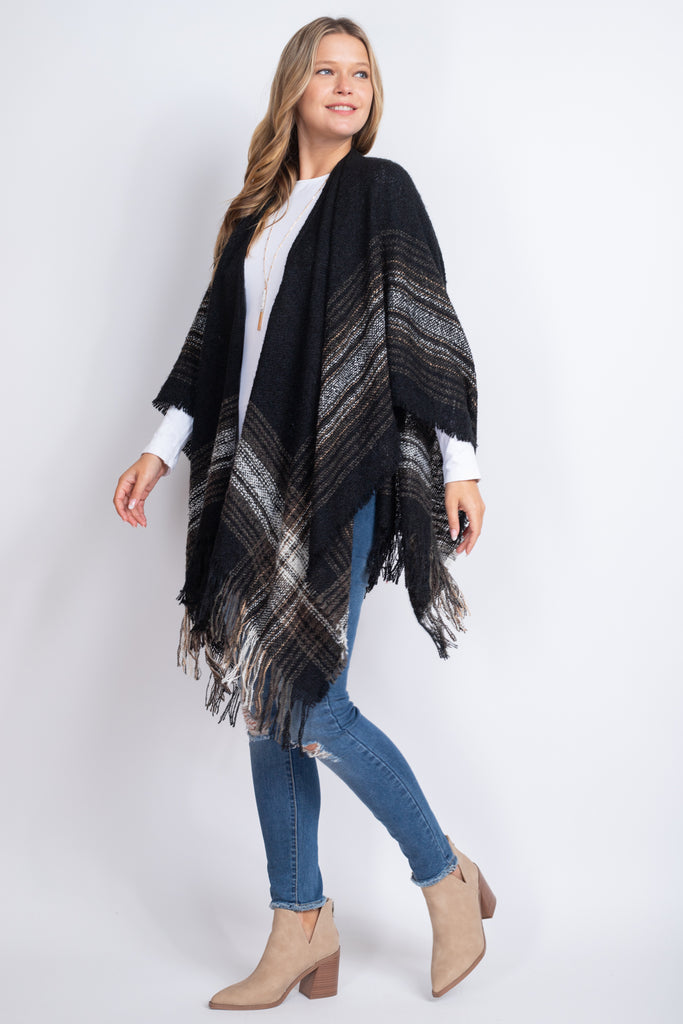 MULTI PLAID RUANA WRAP