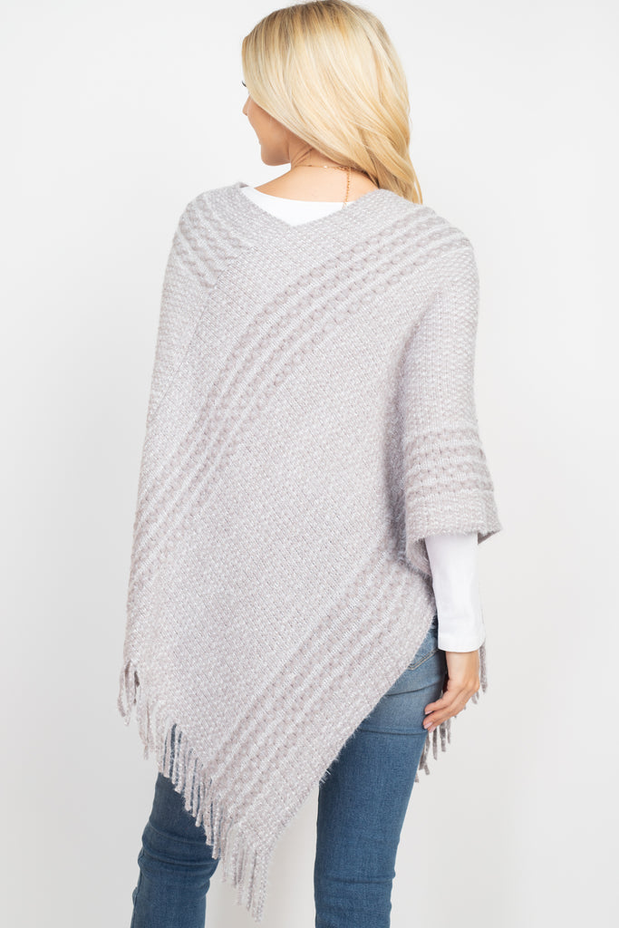 MS0197 - STRIPED KNIT TASSEL PONCHO