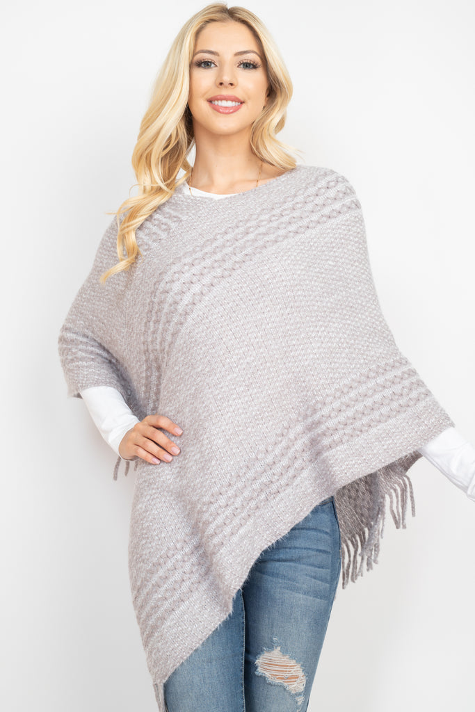 MS0197 - STRIPED KNIT TASSEL PONCHO