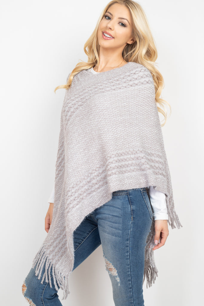 MS0197 - STRIPED KNIT TASSEL PONCHO