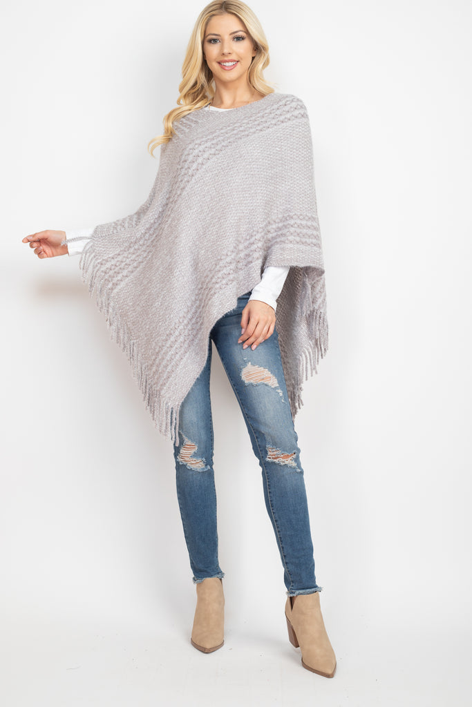MS0197 - STRIPED KNIT TASSEL PONCHO