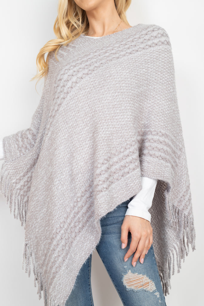 MS0197 - STRIPED KNIT TASSEL PONCHO