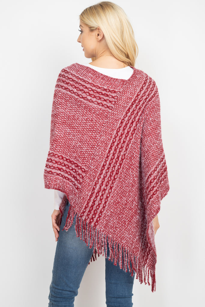 MS0197 - STRIPED KNIT TASSEL PONCHO
