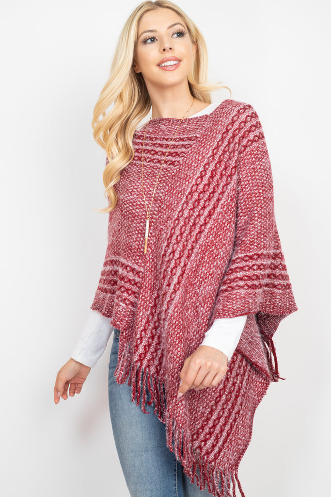 MS0197 - STRIPED KNIT TASSEL PONCHO