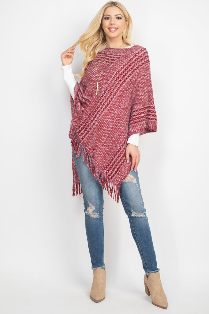 MS0197 - STRIPED KNIT TASSEL PONCHO