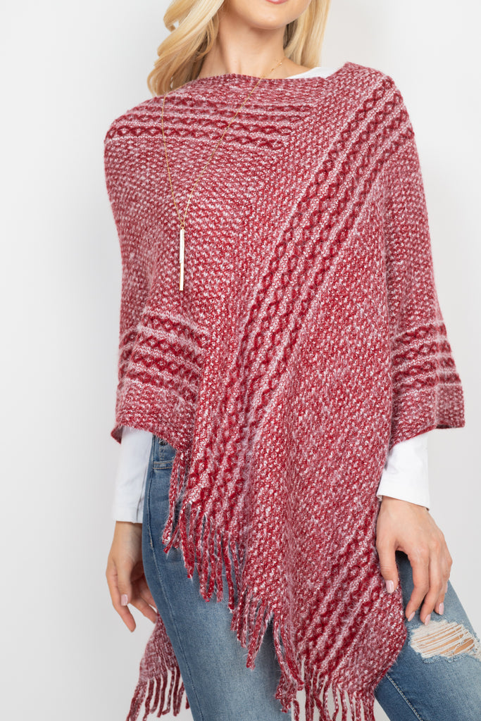 MS0197 - STRIPED KNIT TASSEL PONCHO