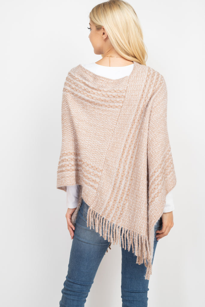 MS0197 - STRIPED KNIT TASSEL PONCHO