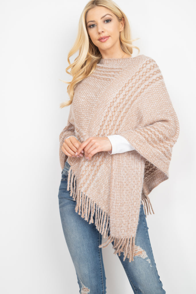 MS0197 - STRIPED KNIT TASSEL PONCHO